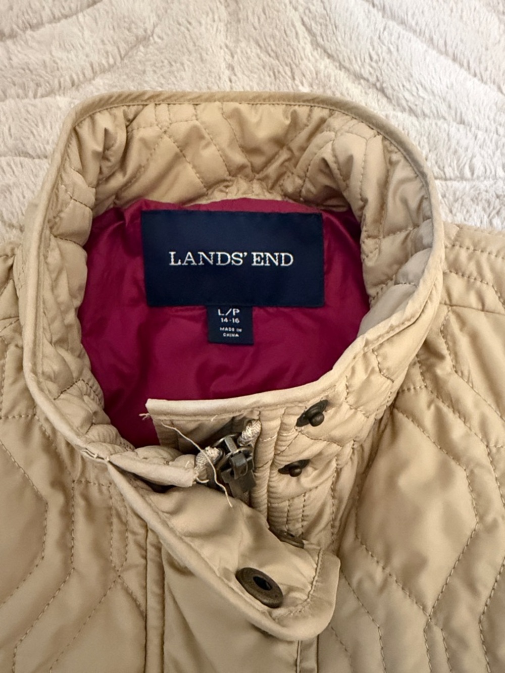Lands End VTG Large petite L/P quilted tan jacket Primaloft EUC Zip and Buttons - Picture 3 of 10